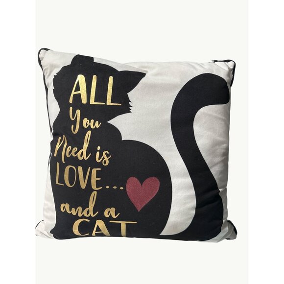 Decorative Pillow With Cat Silhouette Quote All You Need Is Love And A Cat - Picture 1 of 7